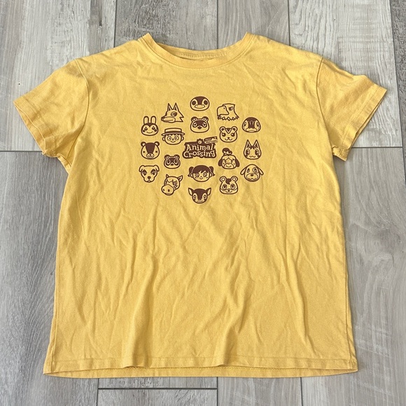 Nintendo Tops - Junior’s Yellow Animal Crossing Graphic T-Shirt with Character Faces